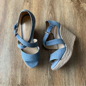 Michael Kors Blue Denim Espadrille Wedge Sandals